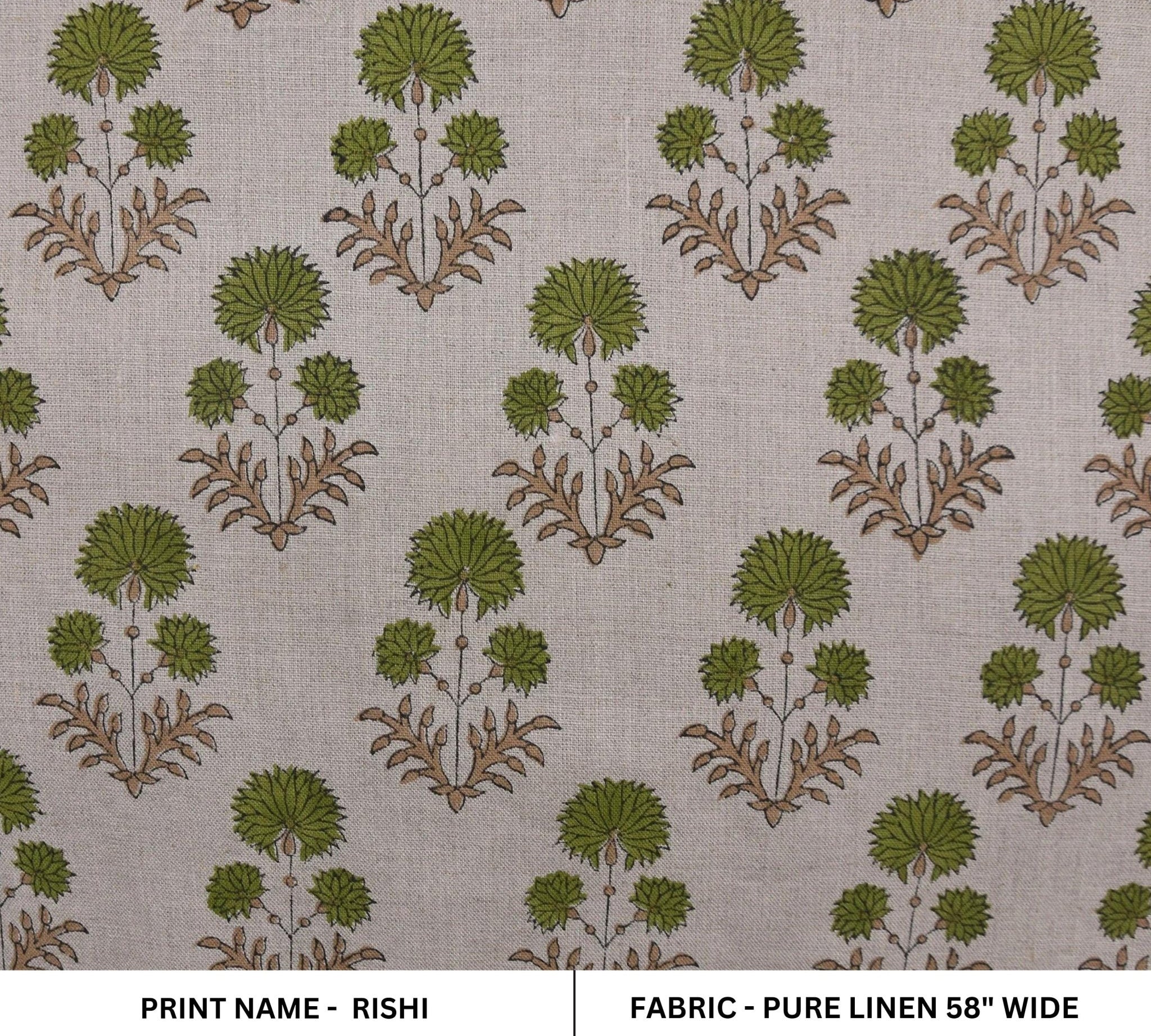 Block print pure linen 58" wide decorative cushions, window curtains, premium fabric, table cover, lampshades - RISHI