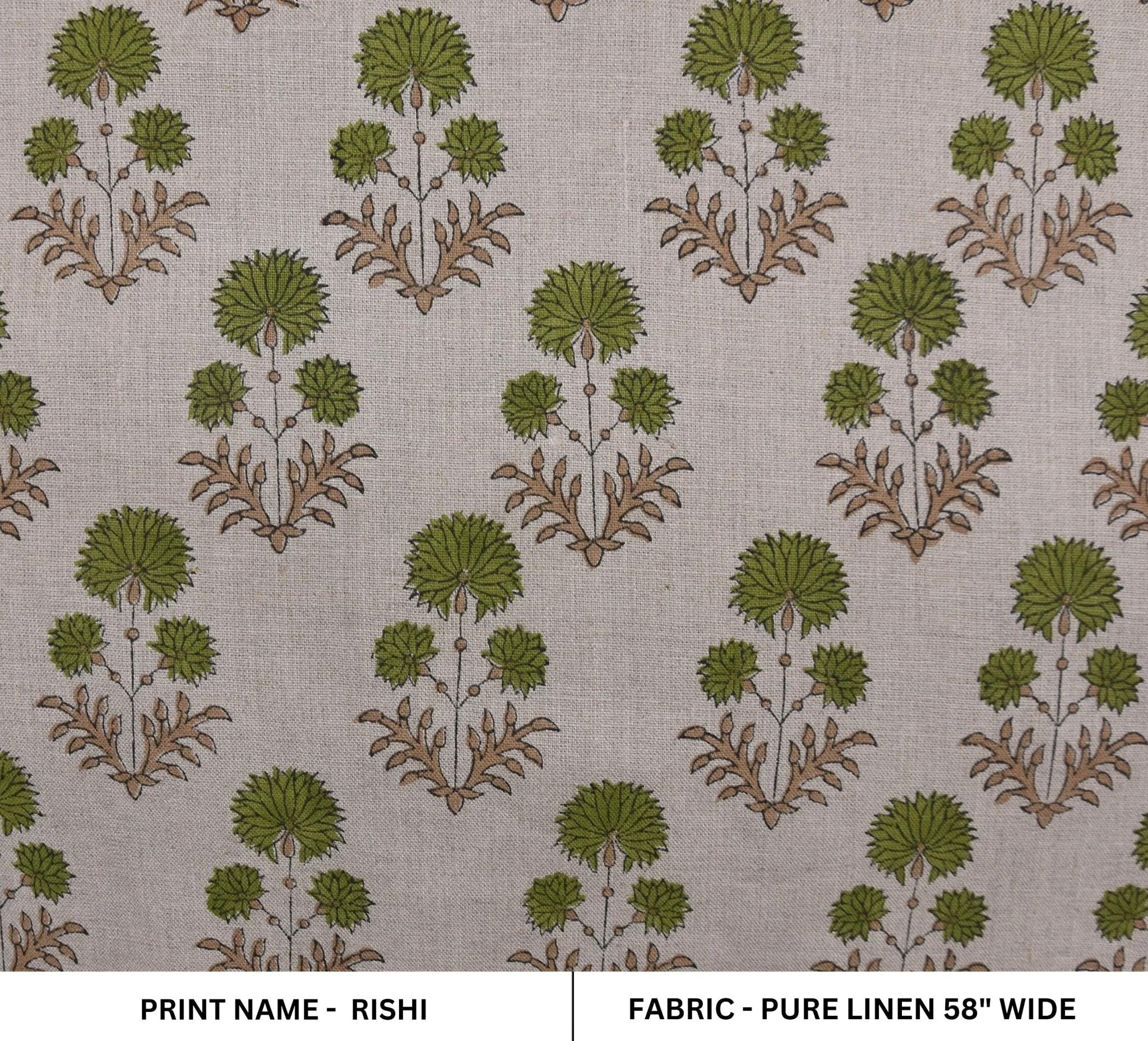 Block print pure linen 58" wide decorative cushions, window curtains, premium fabric, table cover, lampshades - RISHI