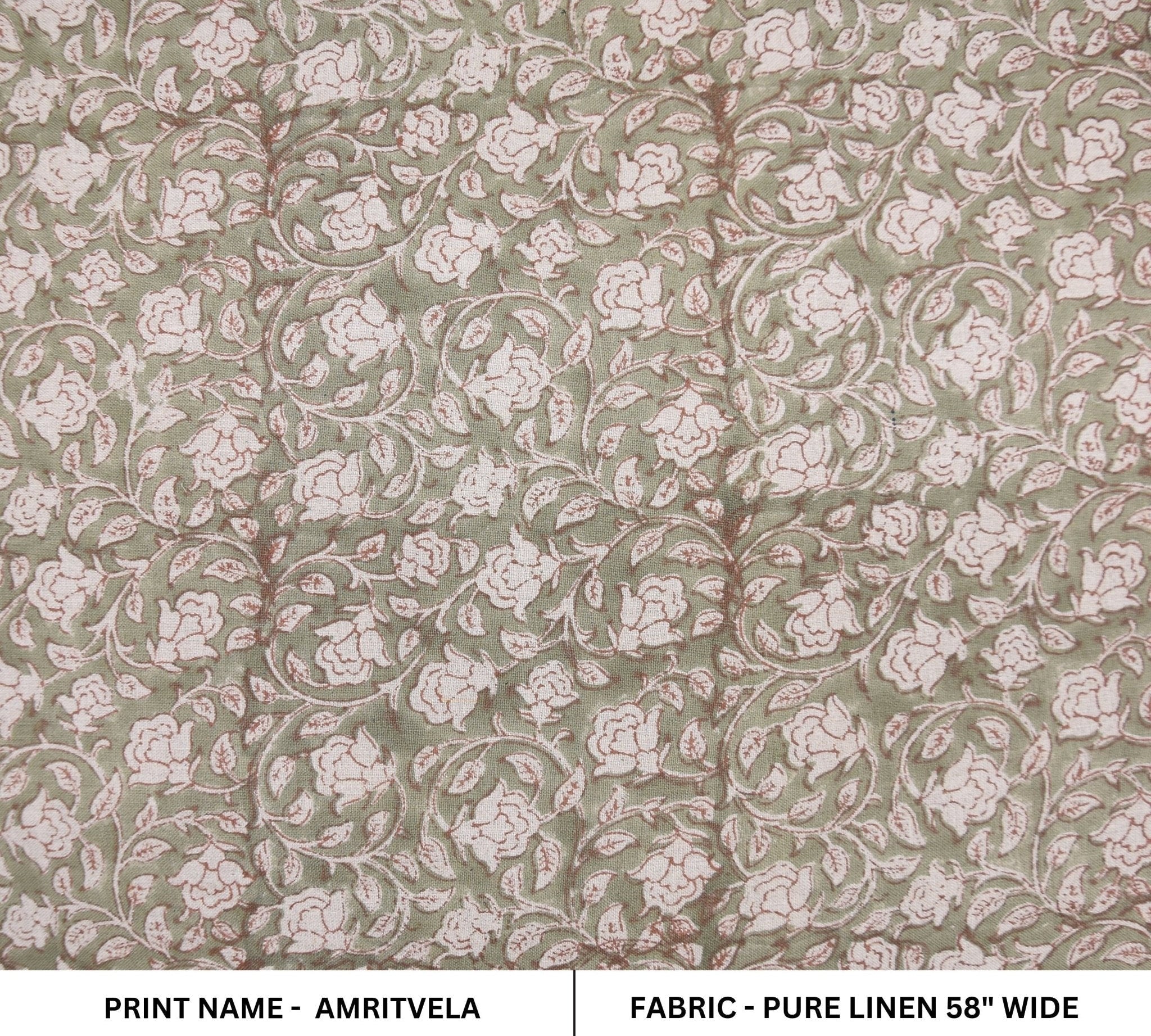 Block print pure linen 58"W fabric, handmade pillow fabric, linen fabric, window curtains, hand block print  -AMRITVELA
