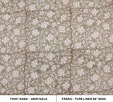 Handmade Wooden Block Printed Pastel Gray Floral Throw Premium Pure Linen Fabric - Amrit Vela