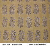 Floral hand block print, pure linen 58" wide natural fabric, linen fabric for pillows, linen window curtains - INDERDHANUSH