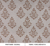 Block print pure linen 58" wide, handmade floral block art, Indian linen fabric, linen cushions and napkins - GAJRAAJ