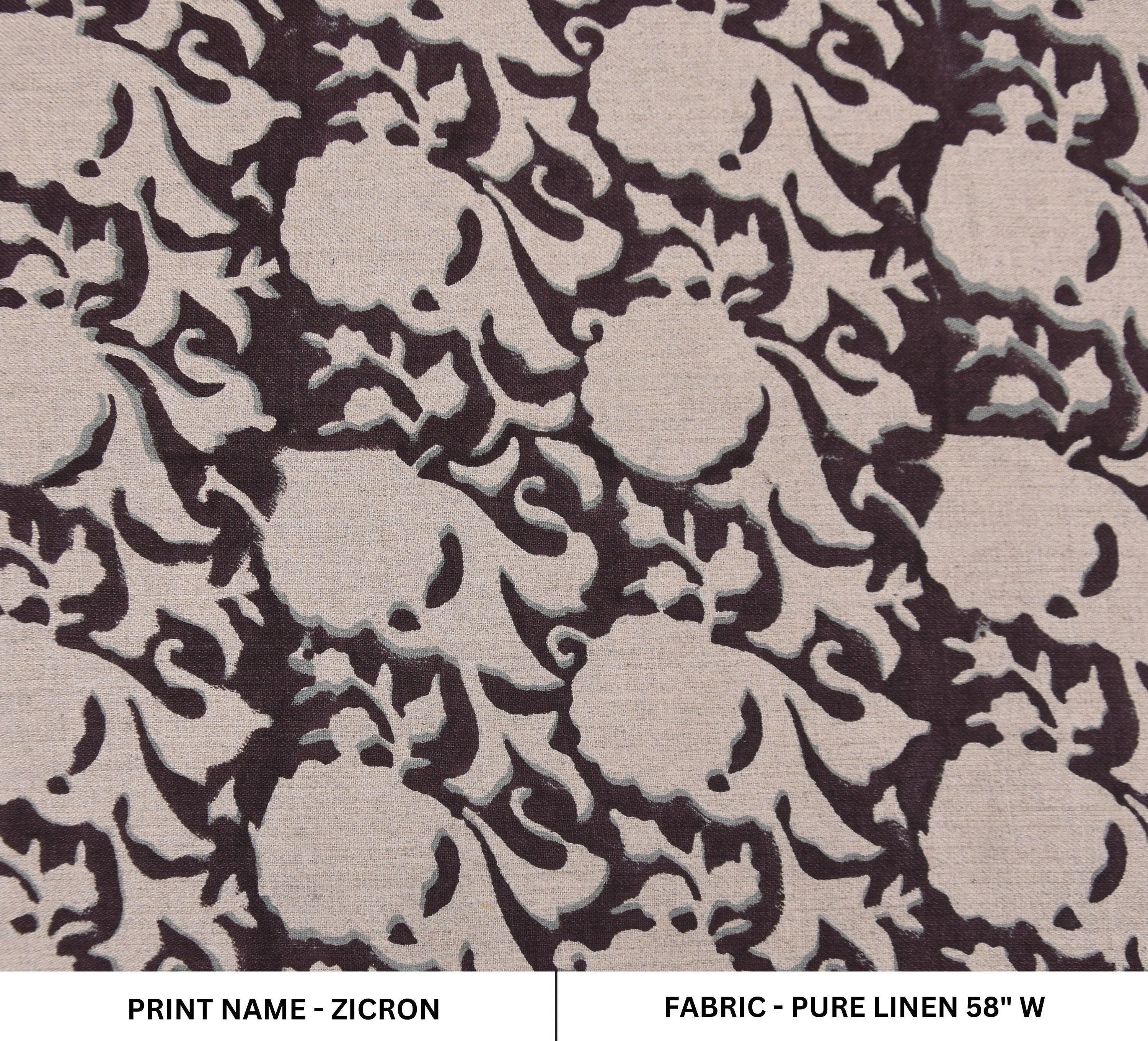 Window curtains linen fabric, pure linen block print fabric 58" wide, handmade art for home decor, Indian linen fabric - ZICRON