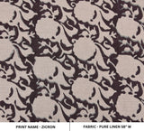 Indian Block Printed 100% Pure Linen Fabric 58" Wide Handmade Black Floral for Window Curtains - ZICRON