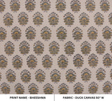 Handblock Printed Boho Green & Mustard Floral Bheeshma Throw in Durable Duck Canvas Fabric