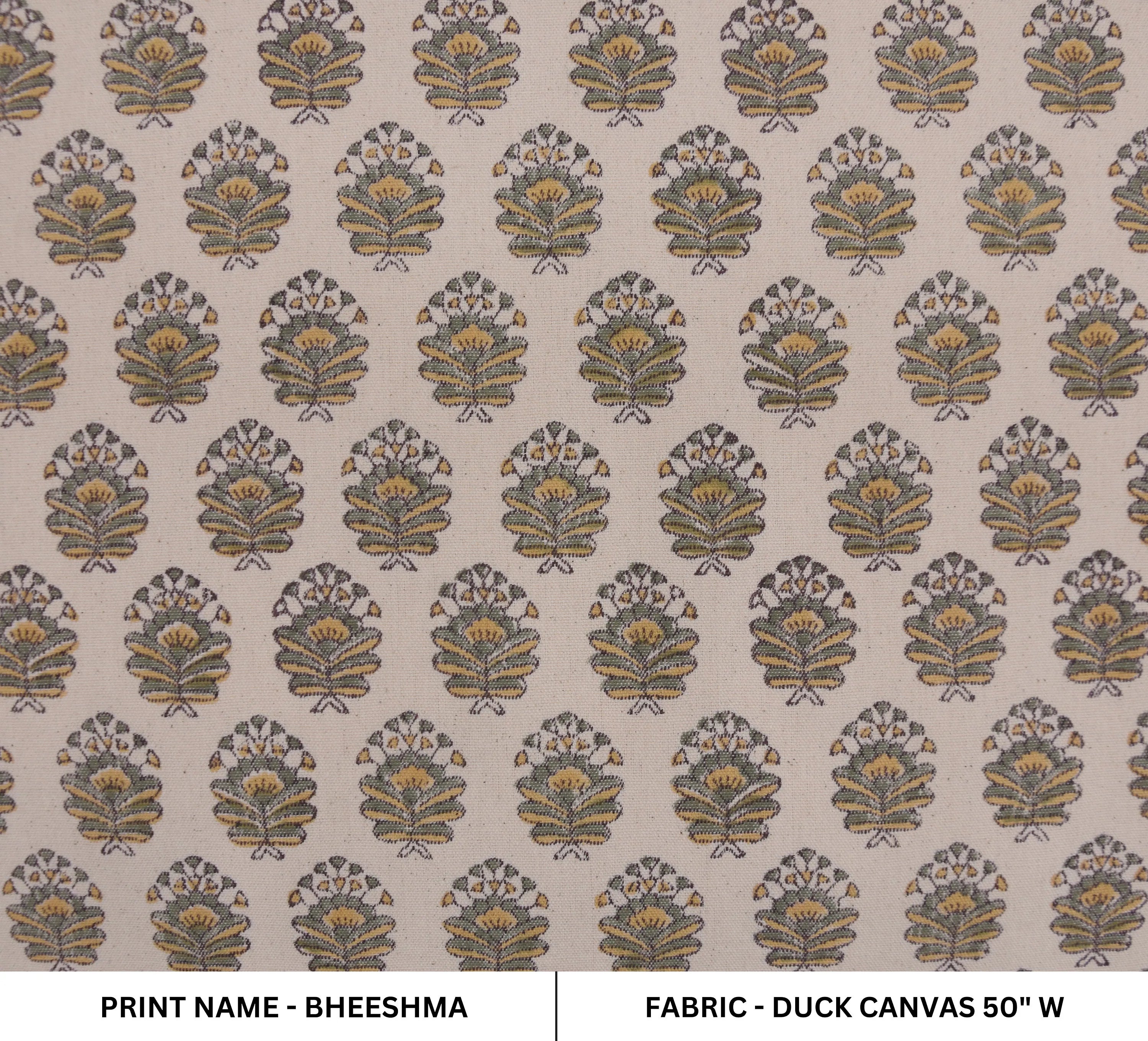 Handblock Printed Boho Green & Mustard Floral Bheeshma Throw in Durable Duck Canvas Fabric
