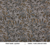 Handmade Green and Brown Leaves Block Printed in Pure Linen Fabric - QUDRAT