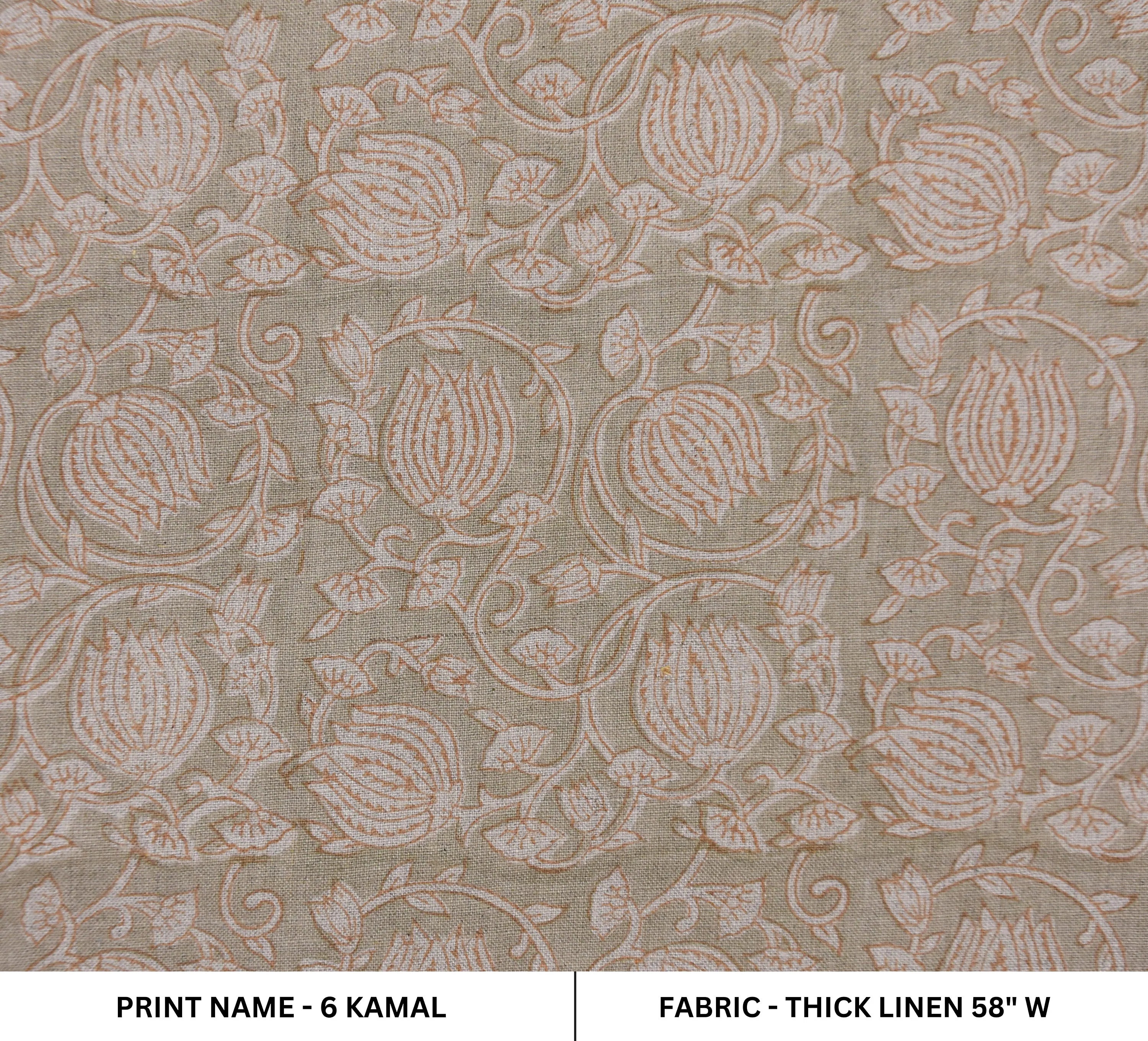 Block print thick linen 58" wide, hand block linen for cushions and pillows, linen napkins, linen fabric, window curtains - 6 KAMAL
