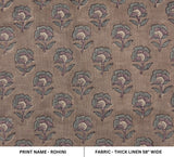 Handmade Block Printed Brown Flroal Throw Boho on Thick Linen Fabric For Curtains - ROHINI