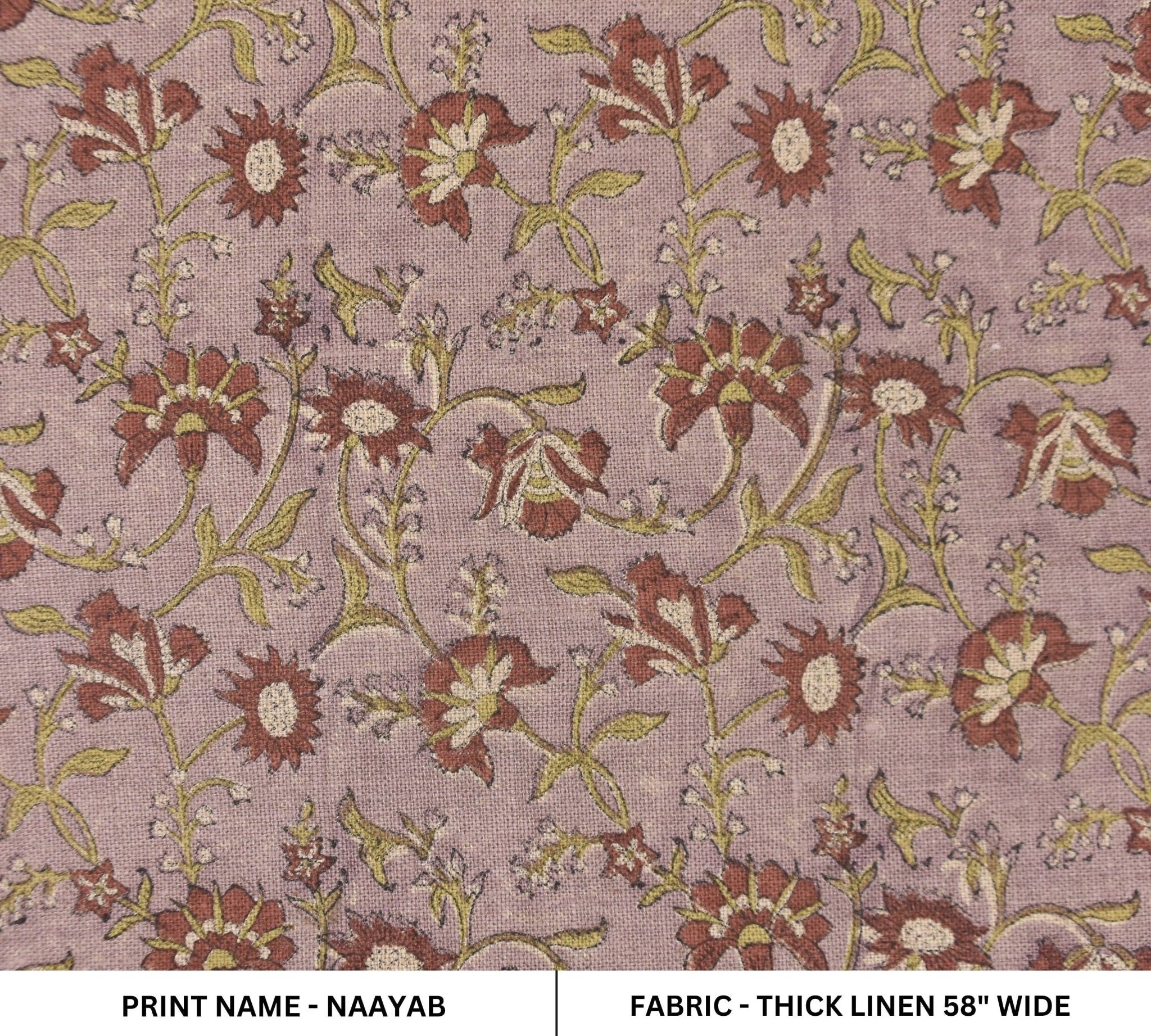 Floral thick linen 58" wide fabric, block print linen, home décor, designer block print fabric, handmade block art - NAAYAB