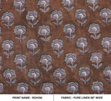 Handmade Art Block Printed Brown and Gray Pure Linen Fabric For Home Decor - ROHINI