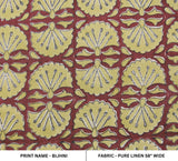 Indian Wooden Block Designer Handmade Maroon Floral Printed Pure Linen Fabric for Indoor Use – Bijhni