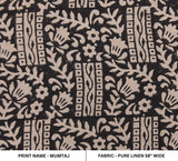 Handmade Thorw Block Printed Black & Beige Boho Floral 100% Pure Linen Fabric For Curtains - MUMTAJ