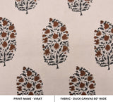 Hand-stamped Block Printed Light Pink and Brown Floral Duck Canvas Fabric - VIRAT