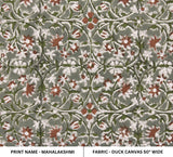 Handmade Art Elegant Designer Multicolor Floral Block Printed Duck Canvas Fabric - MAHALAKSHMI