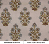Indian Artisan Handblock Printed Boho Brown & Gray Floral Pure Linen Throw Morpankh Fabric for Home Decor