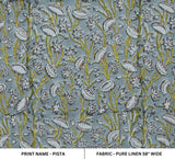 Handmade Block Printed Gray and Green Floral Throw Pillow Cover Pure Linen Fabric - PISHTA