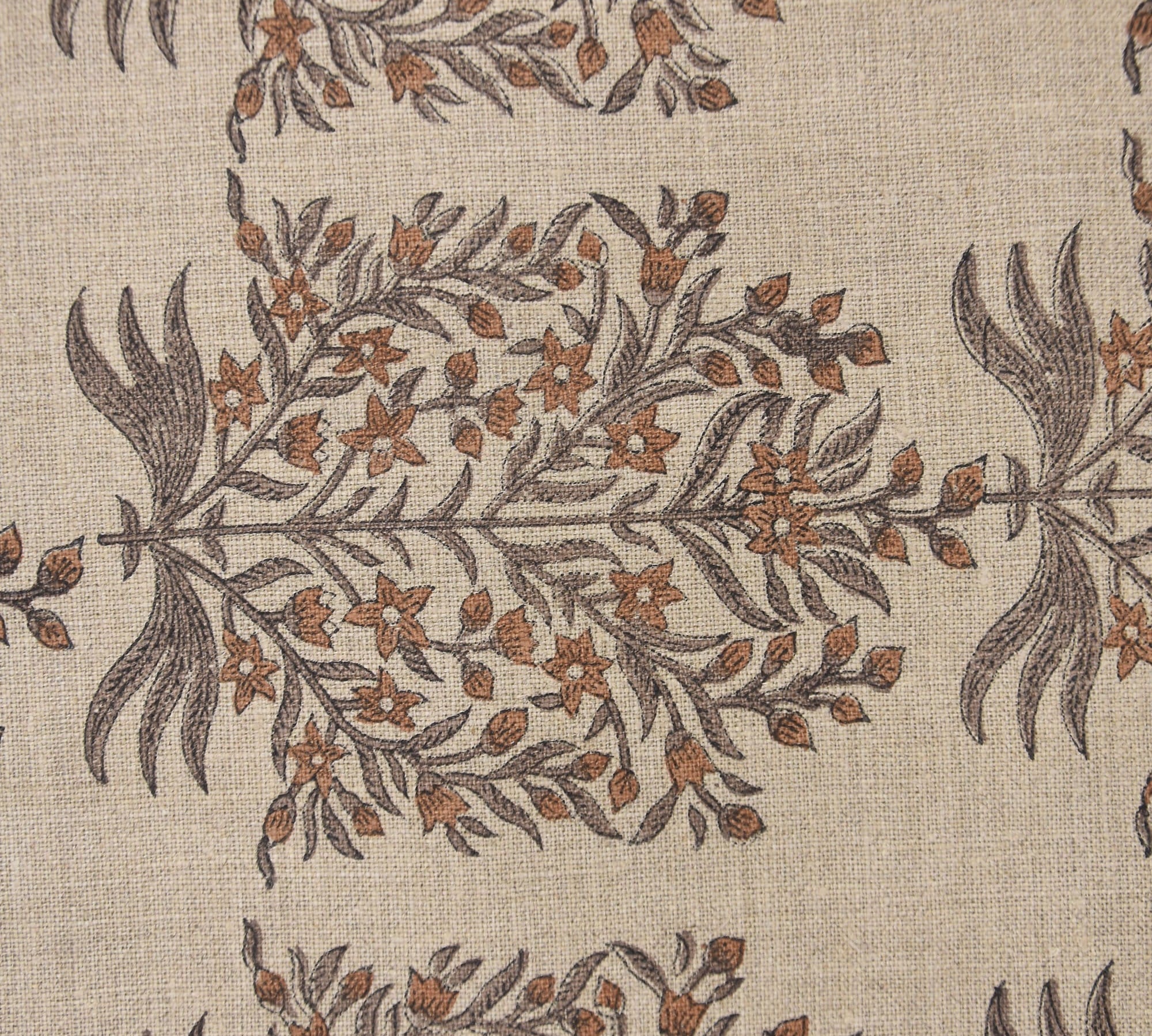 Floral hand block print, upholstery base fabric, thick linen 58" wide, linen fabric for curtains and tablecloth - VRINDAVAN