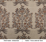Indian craftsmanship Hand Block Printed Brown Floral Thick Linen Custom Fabric For Cushion - VRINDAVAN