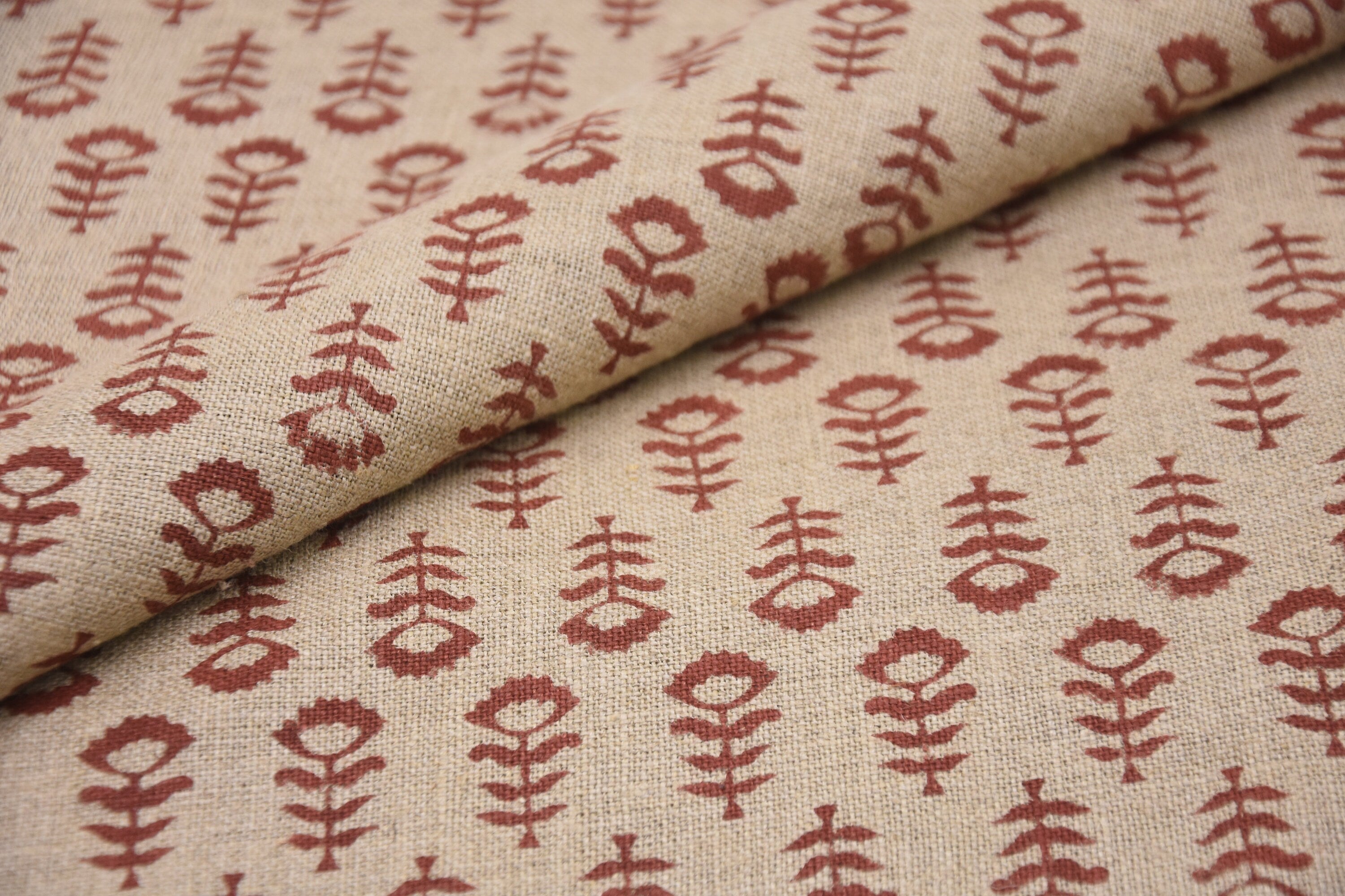 Linen block print cushion covers, thick linen fabric, handmade art, sewing fabric, upholstery linen for window curtain - SURMAI BORDER