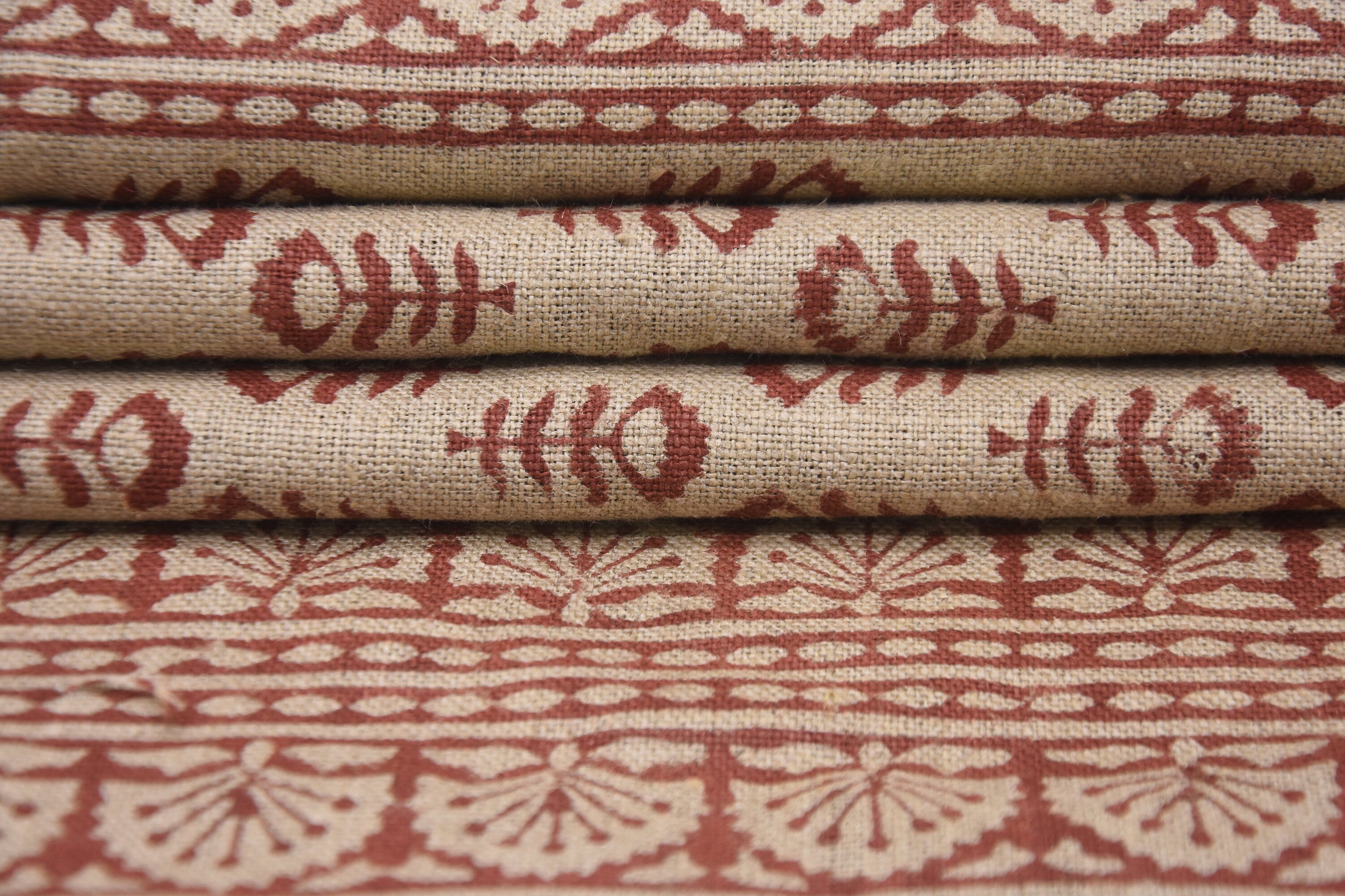 Linen block print cushion covers, thick linen fabric, handmade art, sewing fabric, upholstery linen for window curtain - SURMAI BORDER