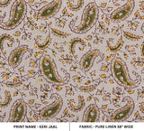 Indian Art Block Printed Pure Linen Yellow and Green Floral Throw Boho Fabric For Living Room - KERI JAAL