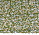 Hand Block Duck Canvas Fabric For Interrior  Design - Heart Vine