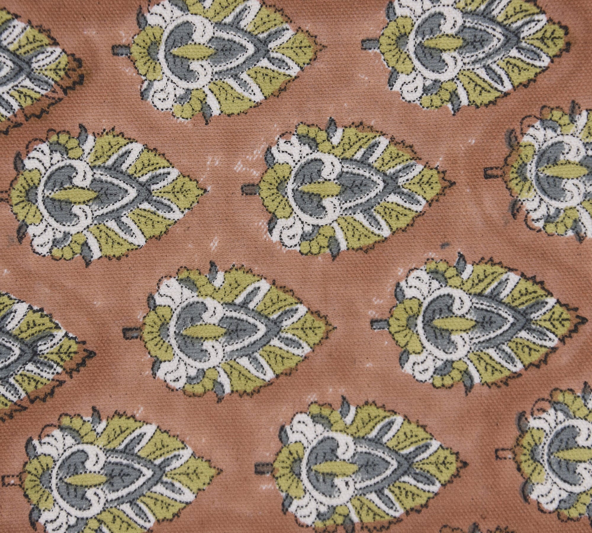 Floral windowpane fabric, duck canvas 50" wide, linen by yard, handmade block print art, drapery linen fabric - BETAL LEAF