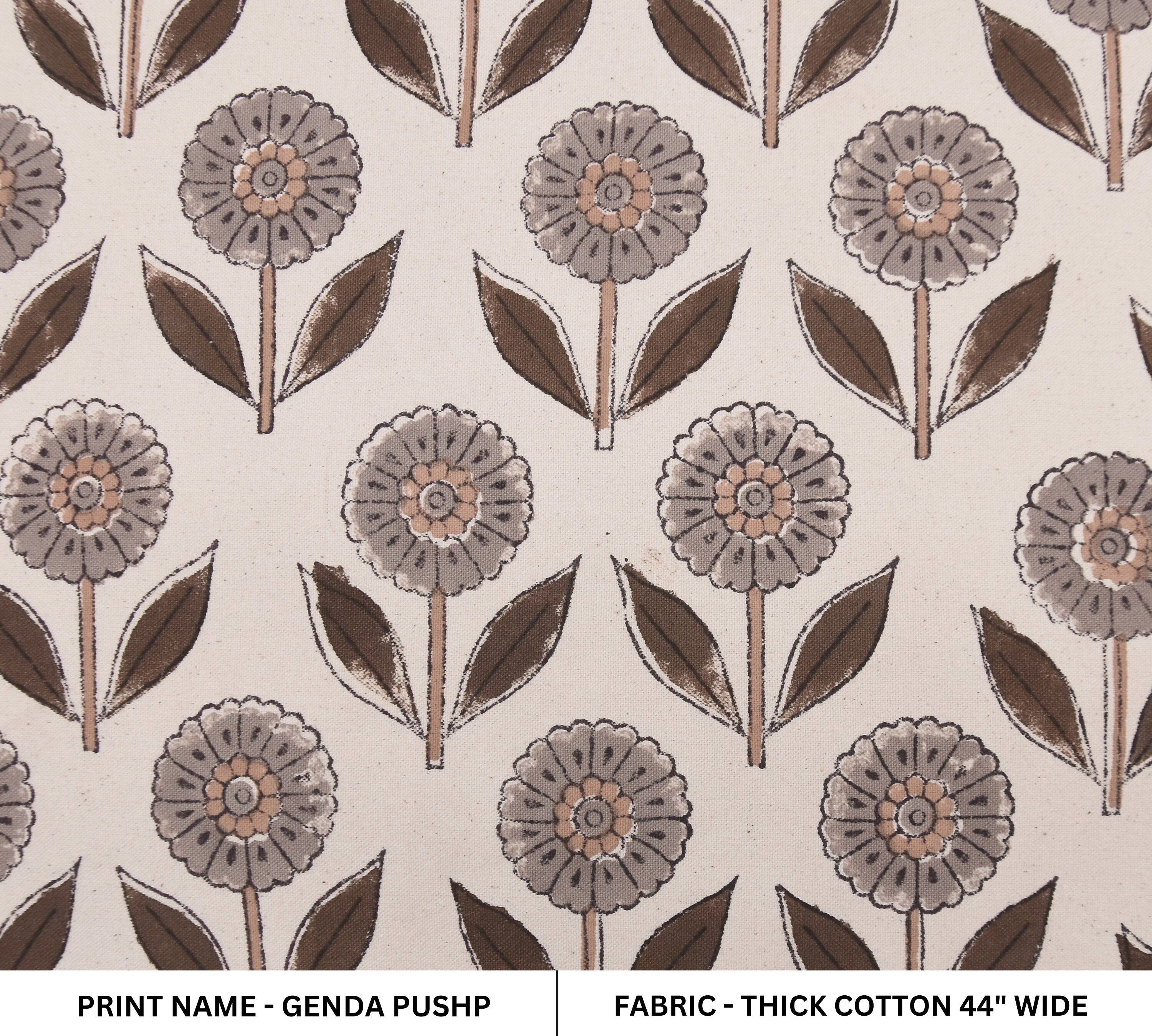 Thick cotton 44" wide, Sewing fabric, handloom linen, Indian fabric, block print fabric, floral linen - GENDA PUSHP