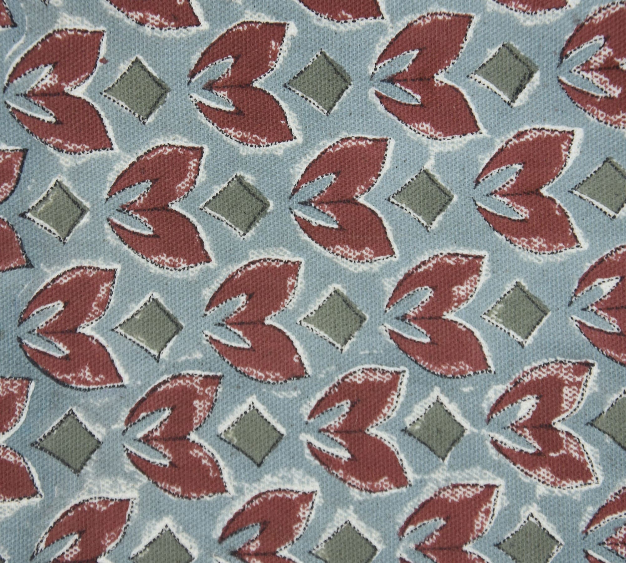 HAND BLOCK PRINTED FLORAL GRAY & BLUE DUCK CANVAS FABRIC – ELEGANT LIVING ROOM DECOR