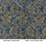 VISHAL PUSHP HAND BLOCK PRINTED FABRIC THICK LINEN WITH LEAF PRINT IN GRAY & MUSTARD
