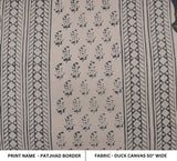 Handmade Block Printed Black and Beige Floral Duck Canvas Fabric For Table Cloth - PATJHAD