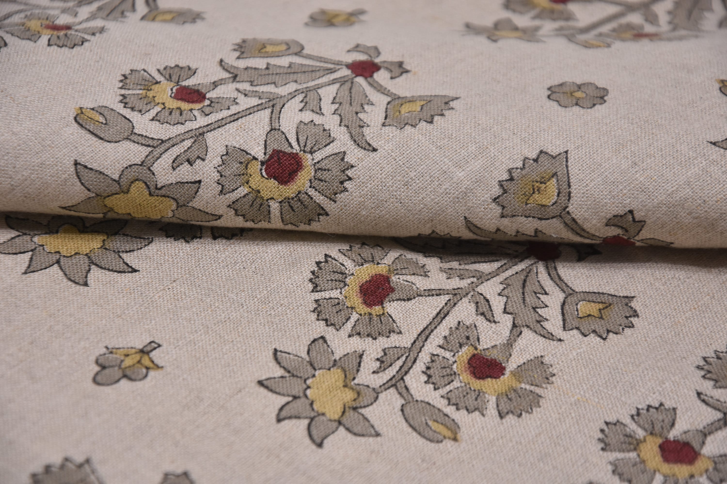 Hand block art, pure linen fabric, pillow and cushion cover, Indian fabric, floral print tablecloth and napkins - SADABAHAR