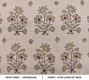 Hand block art, pure linen fabric, pillow and cushion cover, Indian fabric, floral print tablecloth and napkins - SADABAHAR