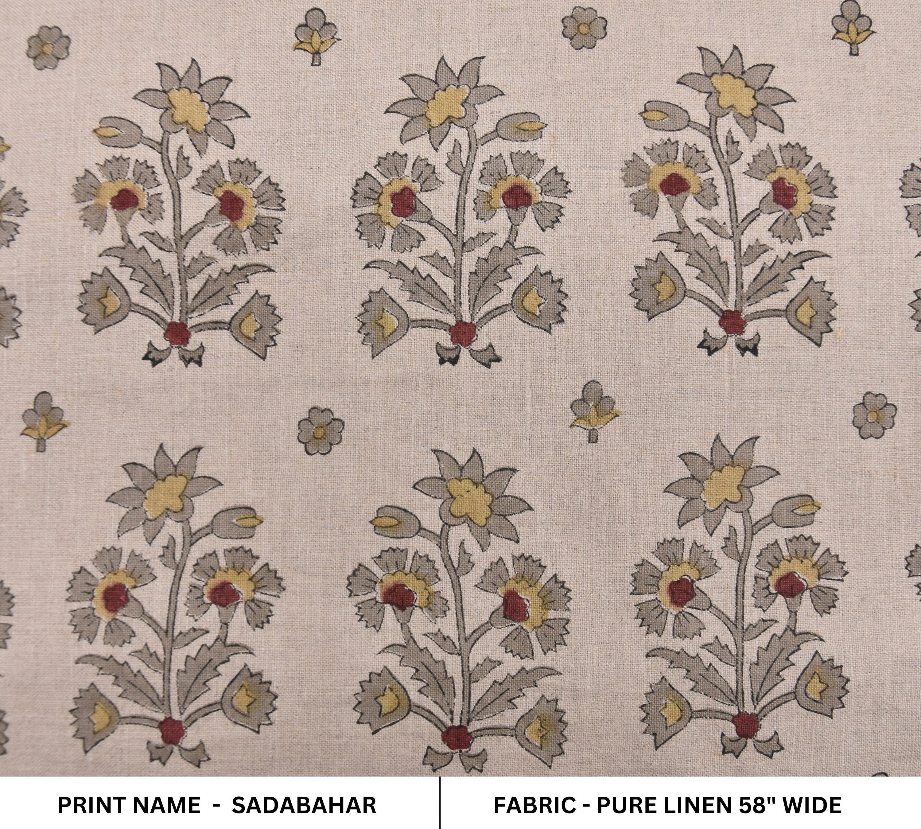 Hand block art, pure linen fabric, pillow and cushion cover, Indian fabric, floral print tablecloth and napkins - SADABAHAR