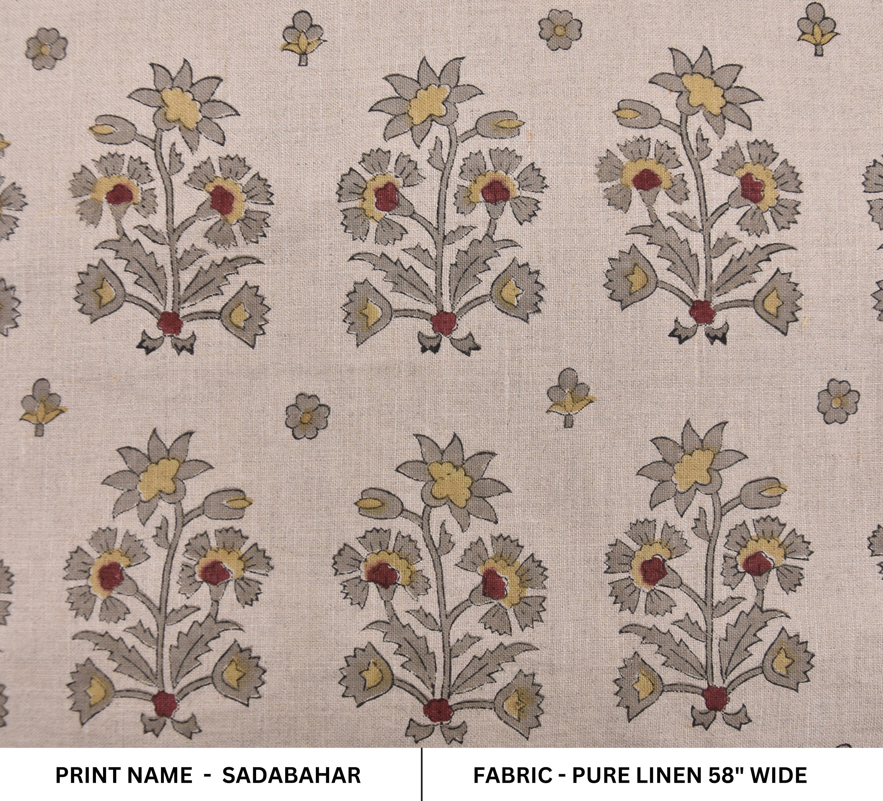 Hand block art, pure linen fabric, pillow and cushion cover, Indian fabric, floral print tablecloth and napkins - SADABAHAR