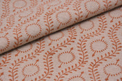 Block print fabric, handmade floral art, pure linen 58" wide, decorative window curtains, linen pillows, table cloth - LEHER