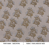Handmade Indian Floral Block Printed Pure Linen Fabric 58" Wide Design for Pillow Covers & Home Décor - BAELPATRA
