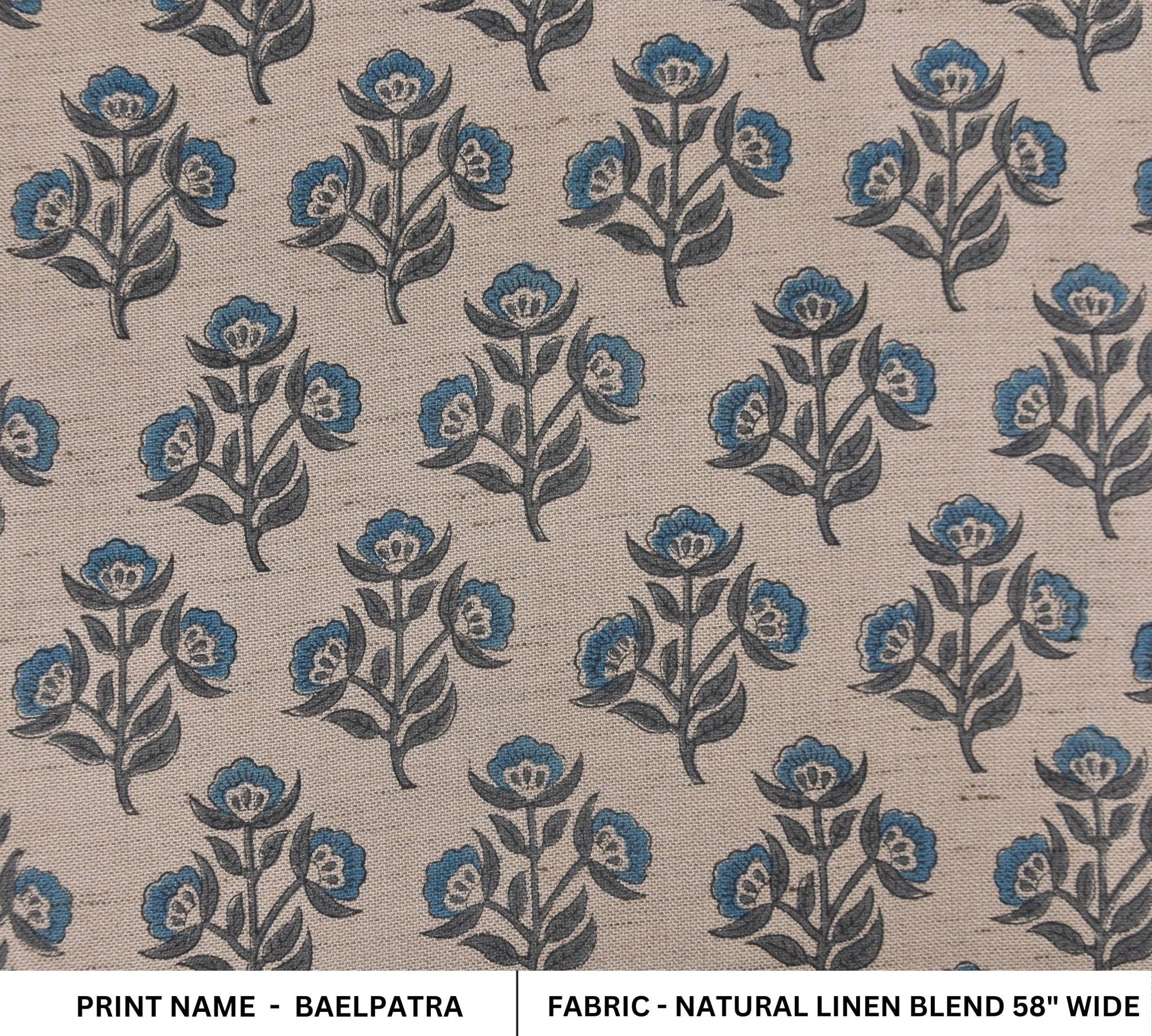 Natural linen blend fabric, hand block print, linen pillows and curtains, farmhouse window shades, napkins - BAELPATRA