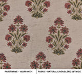 Handmade Throw Red and Mustard Floral Block Printed Natural Linen Blend Fabric - MORPANKH
