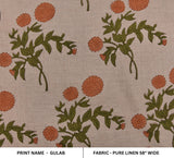 Hand Block Print Pure Linen fabric Interior Design - Gulab