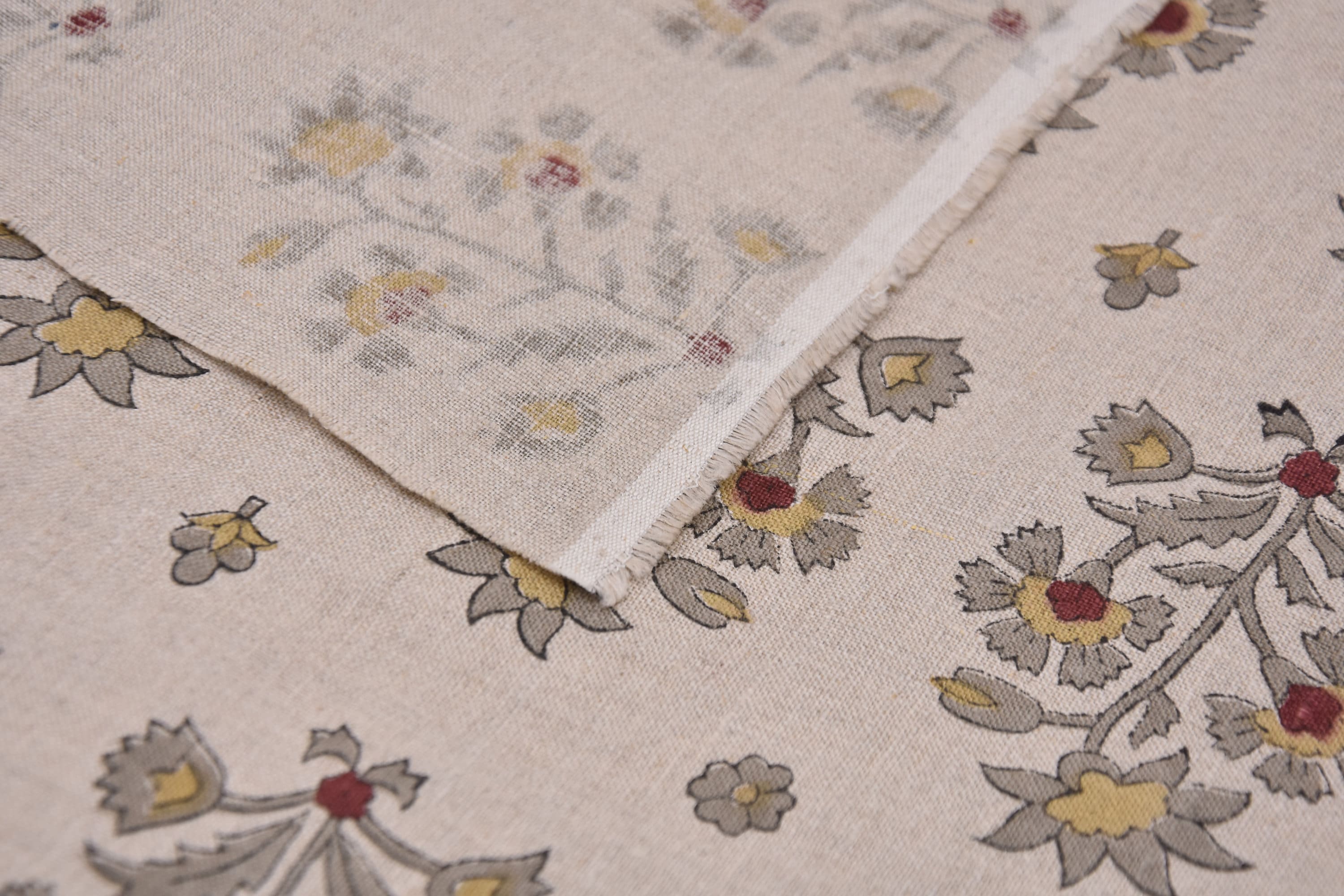 Hand block art, pure linen fabric, pillow and cushion cover, Indian fabric, floral print tablecloth and napkins - SADABAHAR