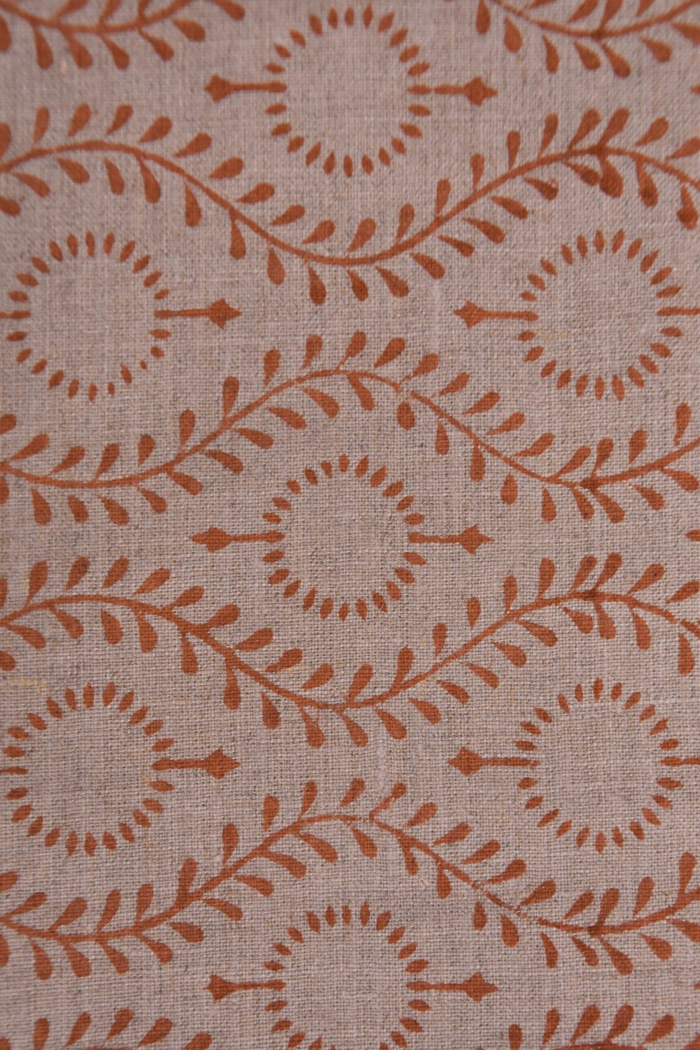 Block print fabric, handmade floral art, pure linen 58" wide, decorative window curtains, linen pillows, table cloth - LEHER