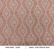 Block print fabric, handmade floral art, pure linen 58" wide, decorative window curtains, linen pillows, table cloth - LEHER