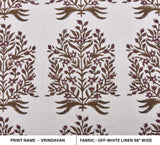 Handblock Block Printed Brown Floral Off- White Linen Fabric For Bedroom/Living Room Decor - VRINDAVAN