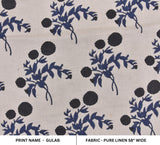 Pure Linen 58" Wide Floral Hand Block Printed Fabric for Cushions, Tablecloths & Napkins - GULAB