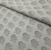 Block print fabric, thick linen, curtain fabric, floral hand block art, decorative cushion fabric - BAGRU BUTI