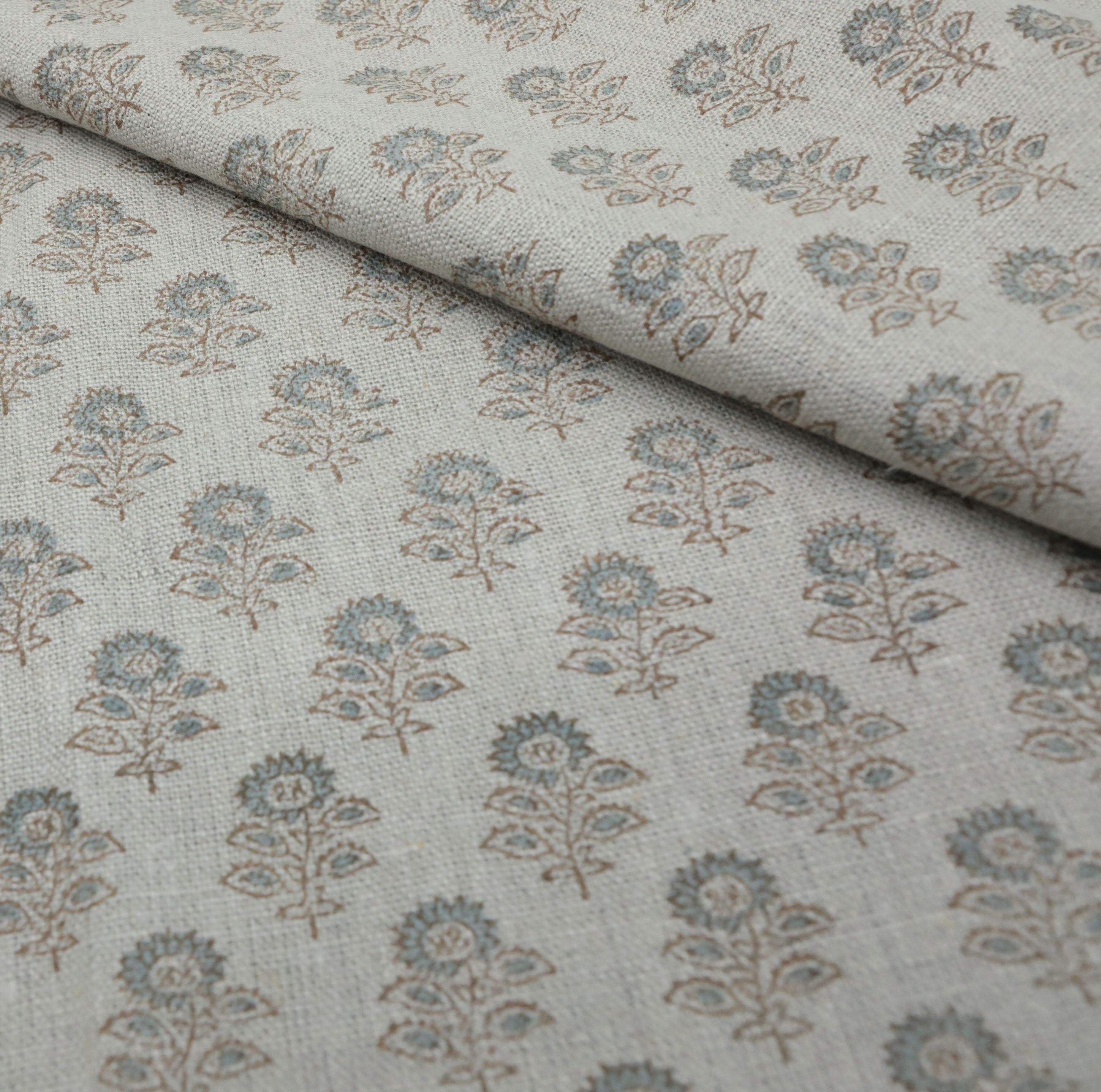 Block print fabric, thick linen, curtain fabric, floral hand block art, decorative cushion fabric - BAGRU BUTI