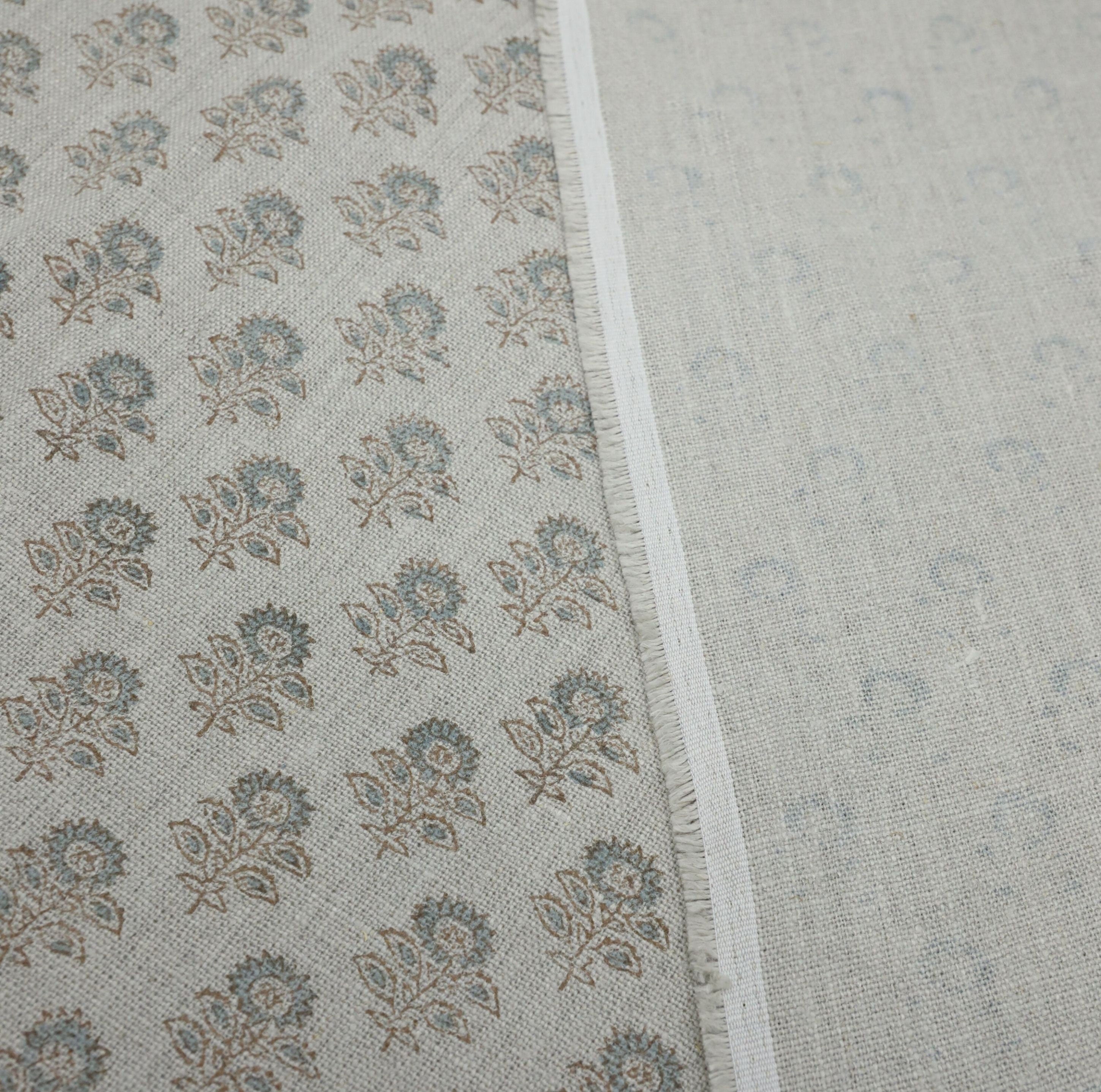 Block print fabric, thick linen, curtain fabric, floral hand block art, decorative cushion fabric - BAGRU BUTI