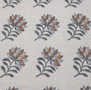 Block print linen fabric, thick linen 58" wide, handmade floral art, pillow and cushion fabric - SUMMER FLOWER